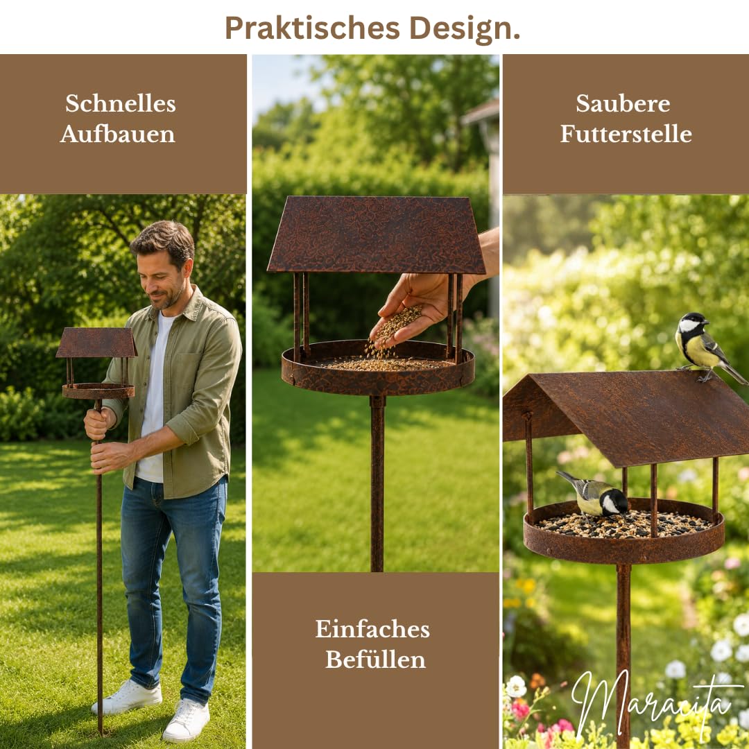 Metall Vogelhaus mit Ständer wetterfest 157 cm hoch als Gartendeko für draußen im Garten I Vogelhaus I Vogelhäuschen I Terrasse I Vogelfutterstation I Vogelfutterstation I Bird Feeder