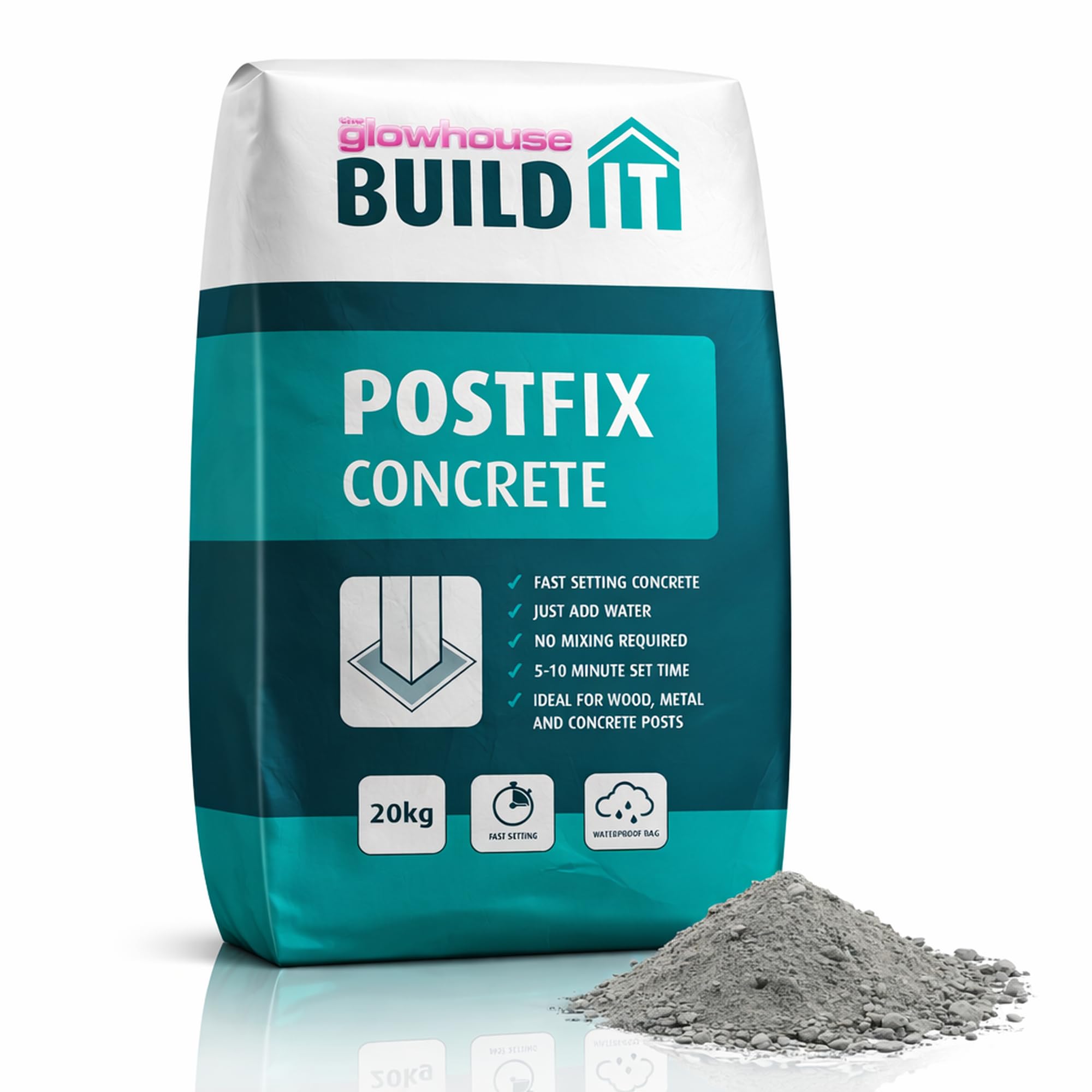 Glowhouse Postfix No-Mix Aggregate Weatherproof Concrete 20kg, Perfect for Fence and Washing Line Posts