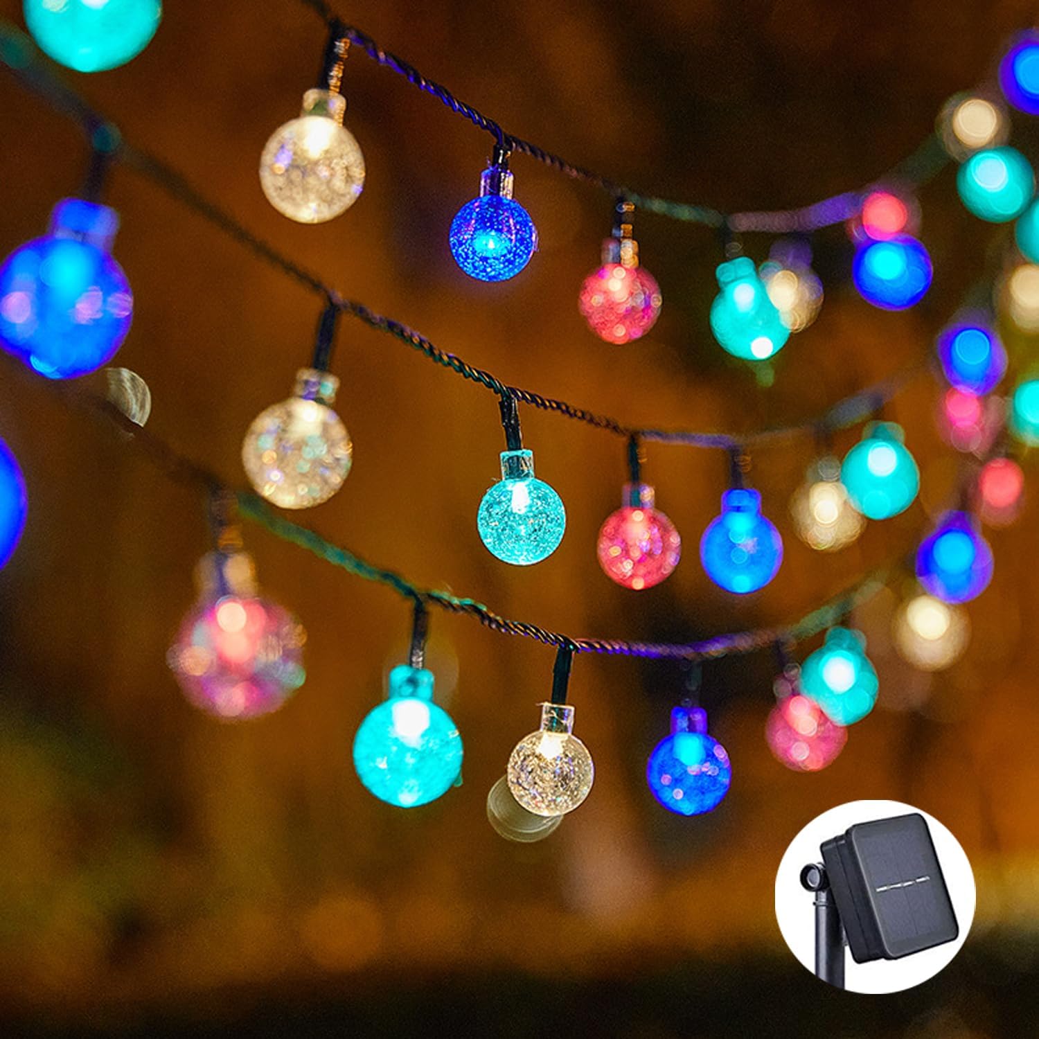 Bubble Lights (100 LED, MultiColored) Solar String Lights Outdoor for