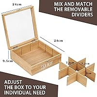 Vista 5 de handrong Caja de té, almacenamiento de bolsas de té, organizador de bolsas de té de bambú, baúl moderno con 9 compartimentos y cubierta transparente