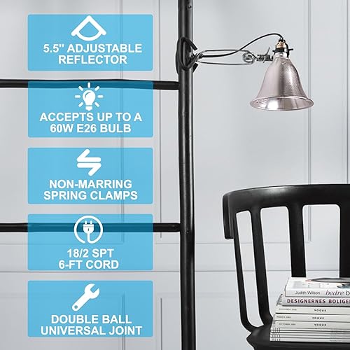 Vista 34 de Simple Deluxe Lámpara de abrazadera de 150 W con reflector de aluminio de 8.5 pulgadas (no incluye bombilla), cable de 6 pies, 1 paquete, color negro