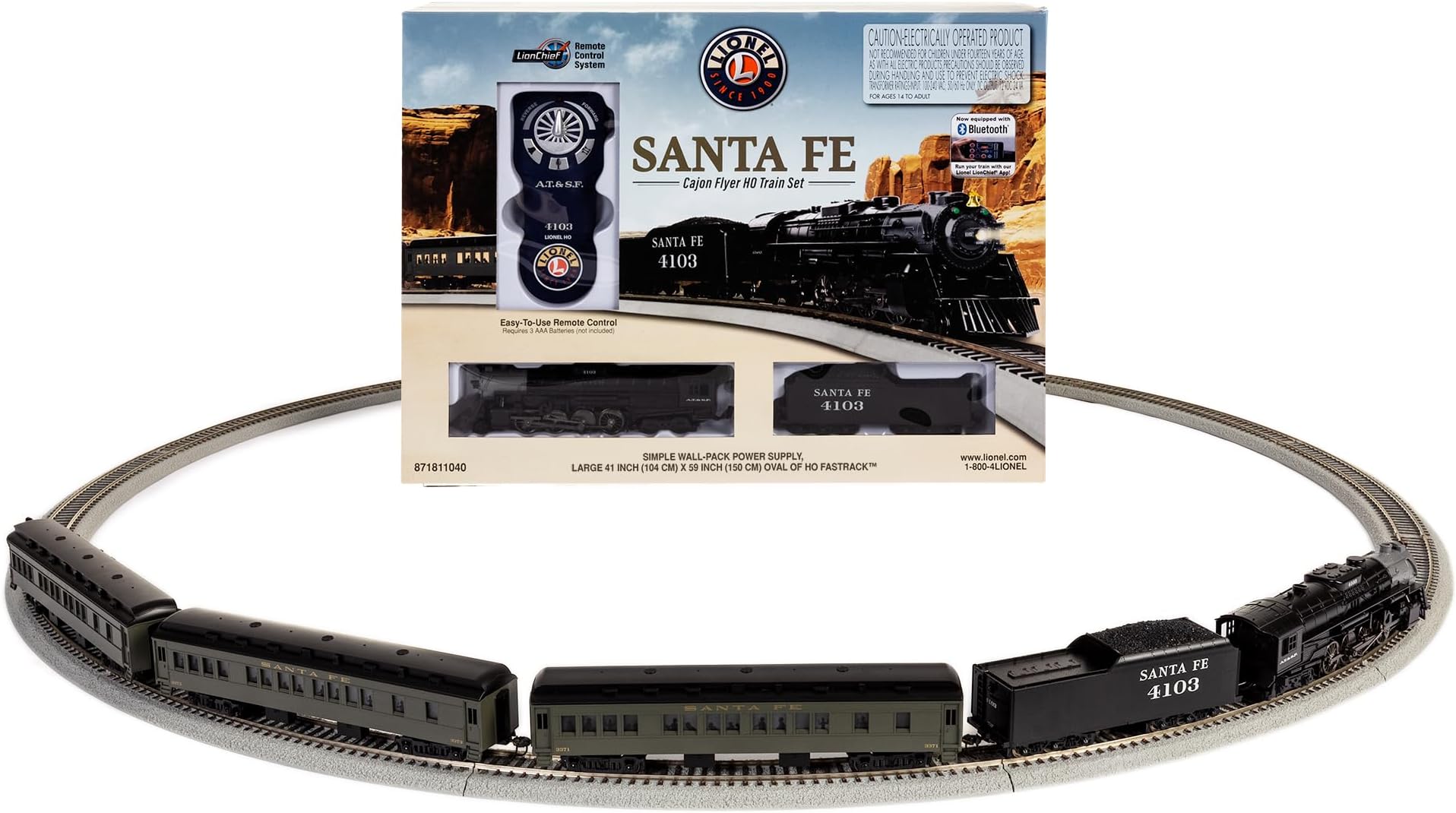 Santa Fe Cajon Flyer 2-8-4 Set with Bluetooth Capability, HO Gauge Model Train Set with Remote