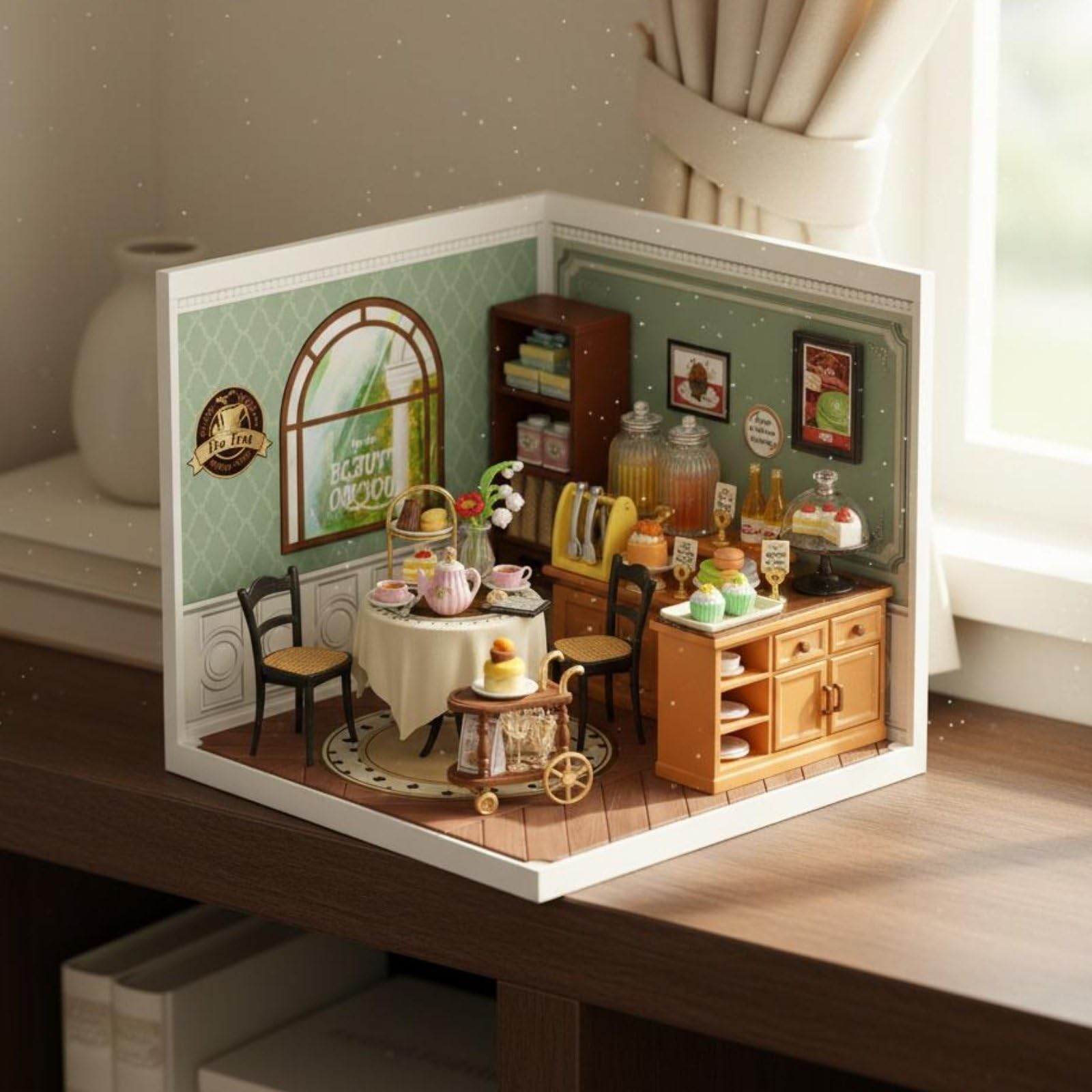 kowaku Block Coffee Miniatura Negozio Diorama Modellino Negozio Casa Delle Bambole Accessori Realistici Libri Macchina Del Caffè Insegne Adatto per Scrivania, Tè Del Pomeriggio