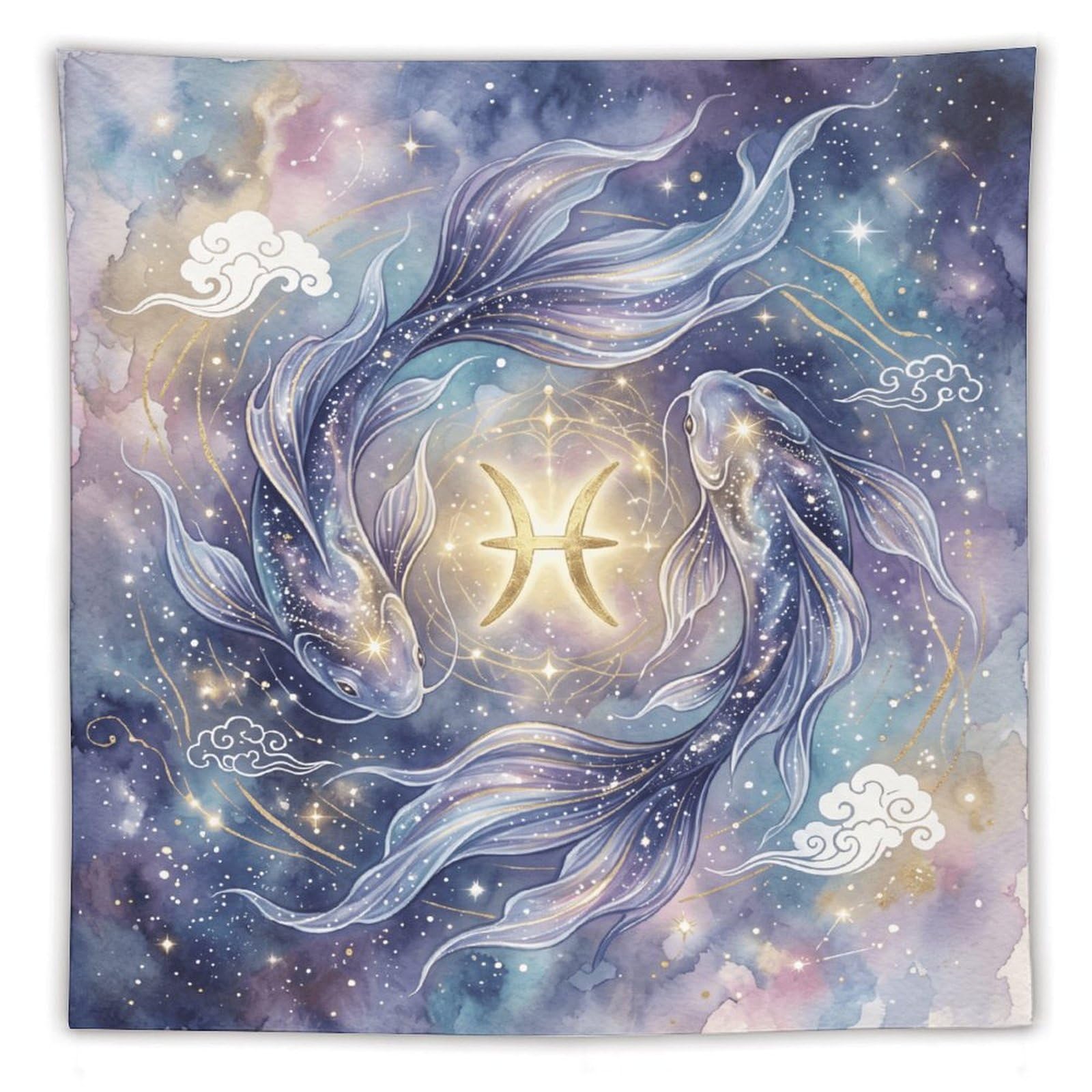 H3B8U2Y5 Cosmic Pisces Koi Wall Tapestry, Ukiyo-e, Minimalist Asian Art