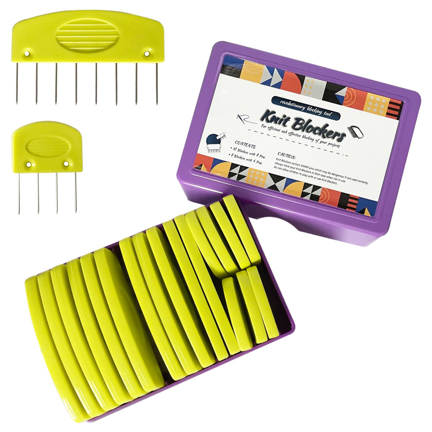 Jamit Yellow 20Pcs Knit Blockers Pins Kit, Knit Blocking Combs For Crochet Knitting Blocking Board Mats, Crochet Blocking Pins For Crochet Projects Sewing Lace Needlework Projects Tool (Yellow)