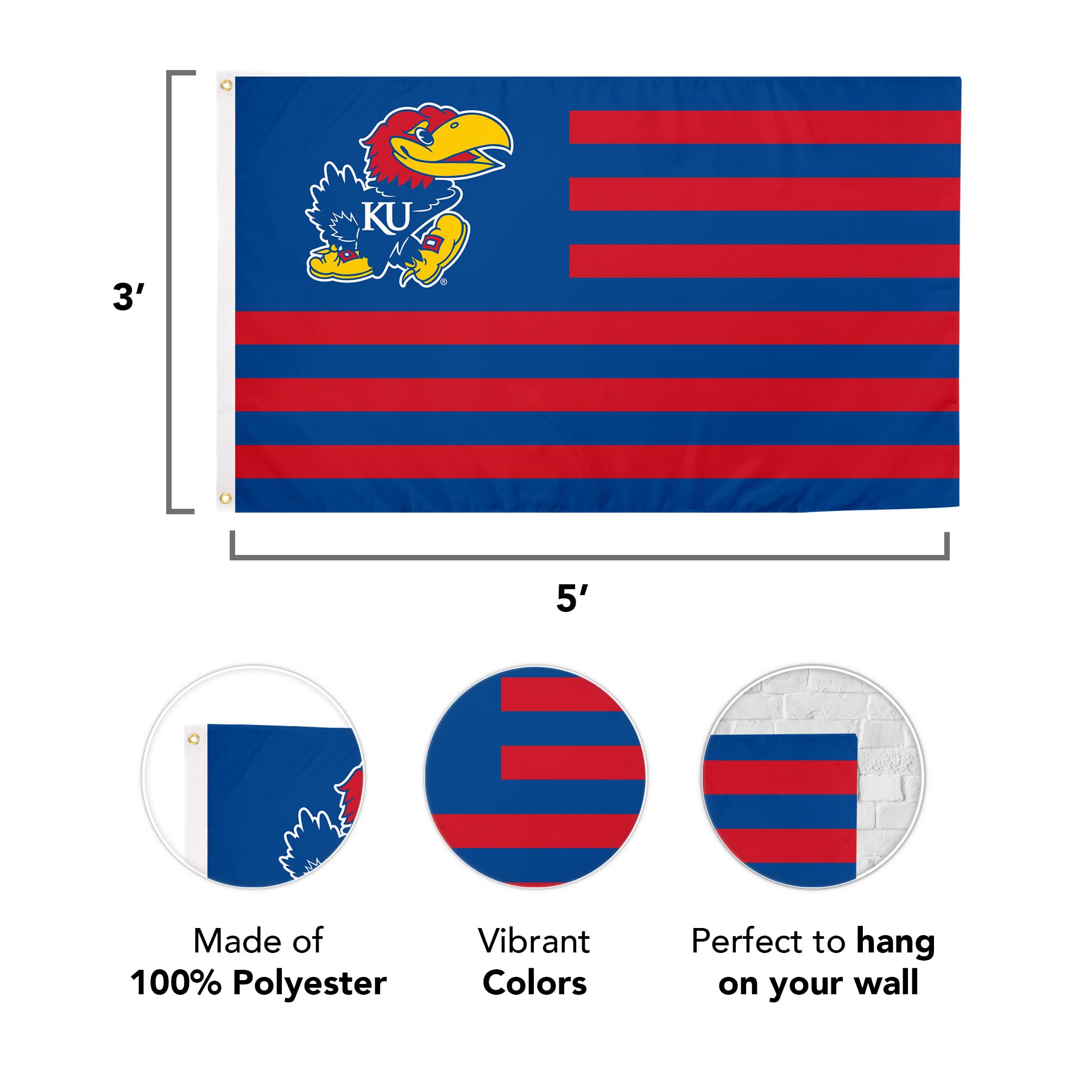 University Of Kansas Flagge 91x152 Cm | 100% Polyester Für Drinnen & Draußen