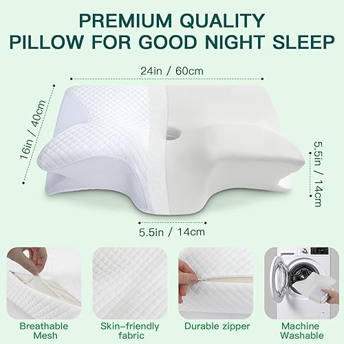 Miniatura 6 de Almohada cervical de espuma viscoelástica, almohada ergonómica 2 en 1 de apoyo para el cuello con reposabrazos y orificio para las orejas, almohada