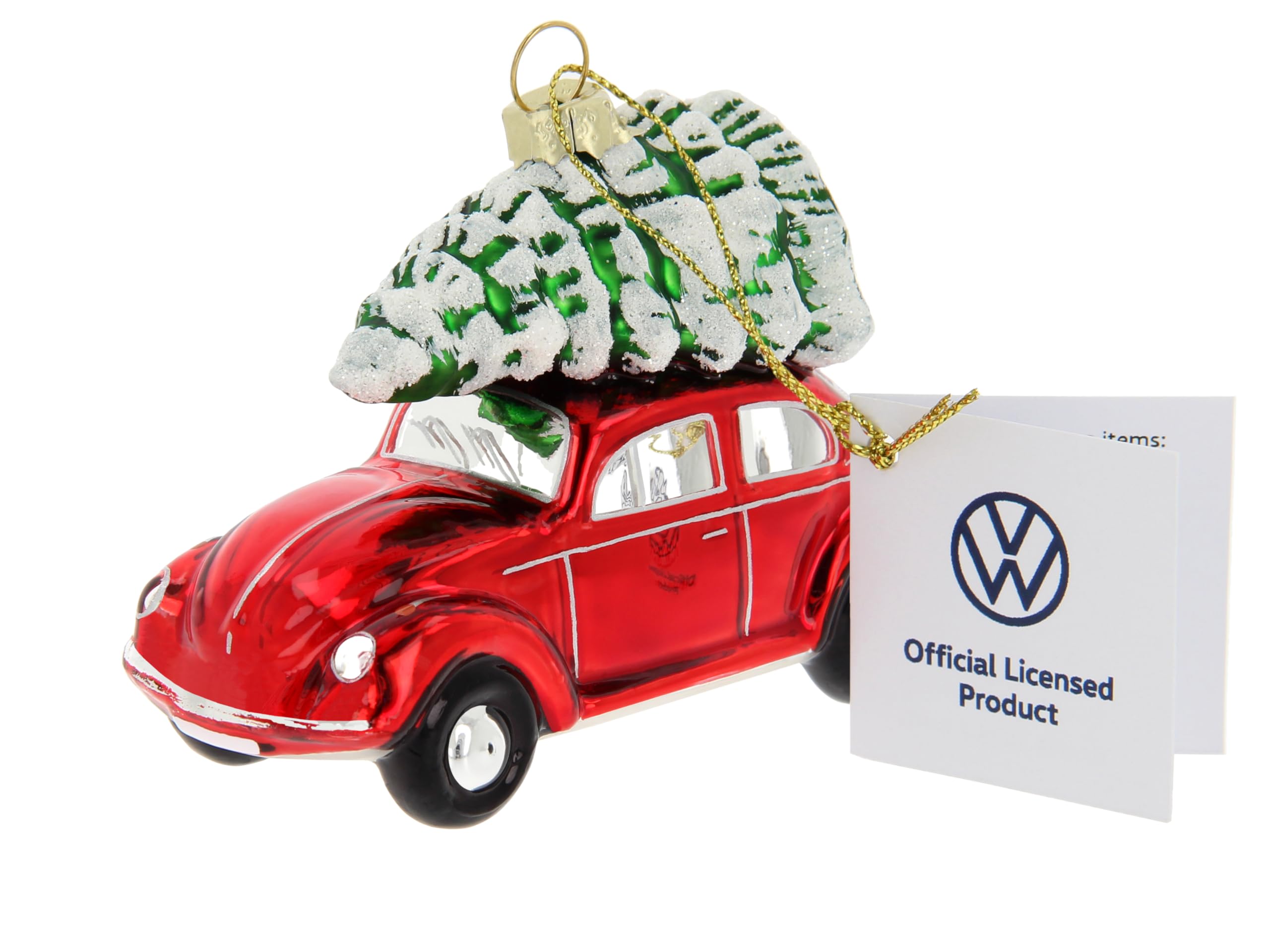 BRISA VW Collection – Volkswagen Beetle ozdoba bożonarodzeniowa i dekoracja ze szkła w pudełku prezentowym (skala 1:40, czerwony z drzewkiem)