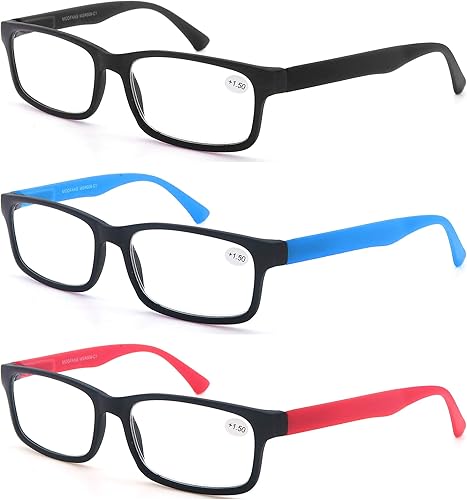 MODFANS Gafas de lectura para hombres y mujeres, 2.75 de fuerza, lentes para lectores cuadrados, mate, sensación cómoda, bisagra de resorte, paquete