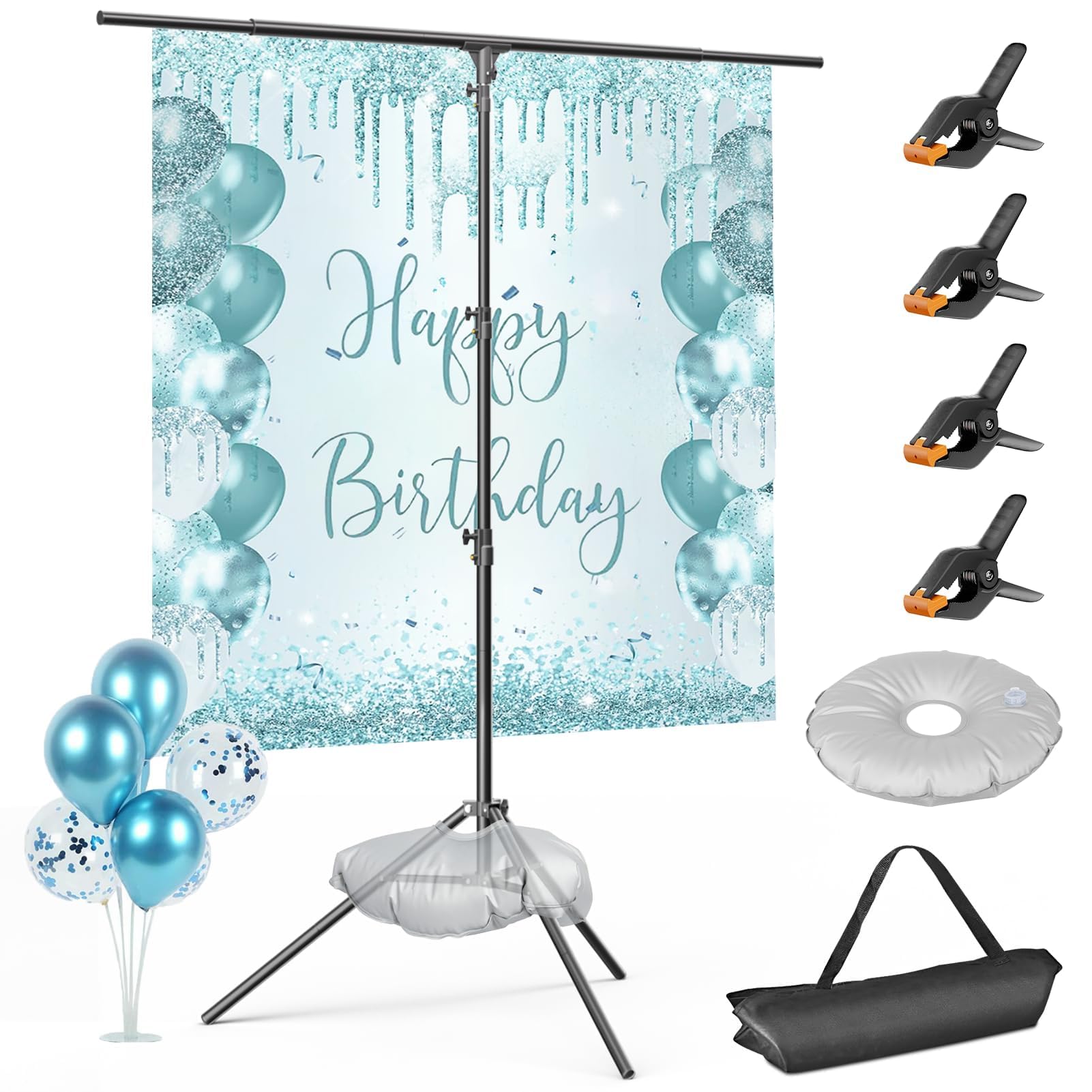 EMART Soporte de Fondo 1,5x2,5m en Forma T | 4 Pinzas de Resorte, Bolsa de Transporte, Estudio de Video, Fotografía
