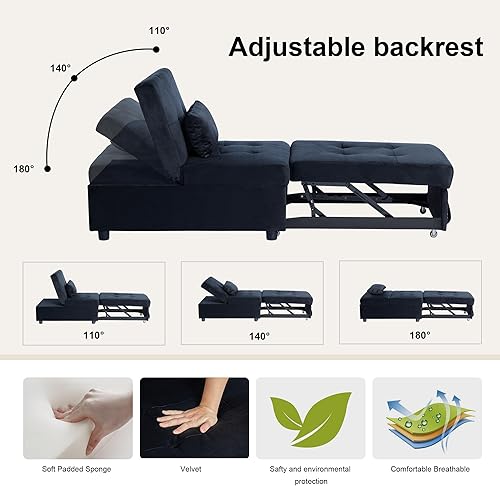 Miniatura 5 de AVZEAR Sofá cama, silla convertible 4 en 1 otomana plegable multifunción moderna de terciopelo transpirable cama de invitados con cama ajustable