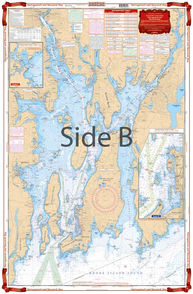 Standard Navigation, 61 Narragansett and Buzzards Bay, Easy-to-Read, Large Print, Waterproof Paper, Tear Resistant, Printed on Two Sides, 2 Charts in 1, NOAA Charts