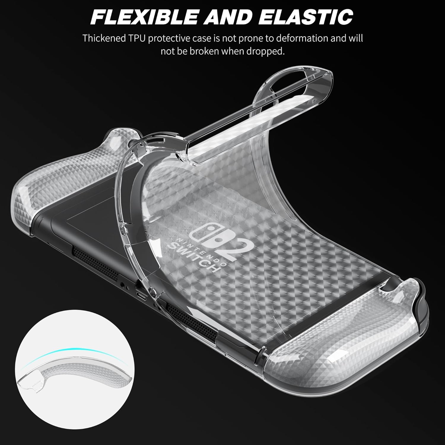 GLDRAM Carrying Case Bundle for Nintendo Switch 2 (2025), Portable Accessories Kit with Hard Shell Travel Storage Bag, TPU Diamond Pattern Protevtive Cover, Screen Protevtor & 8 Thumb Grips - Image 7