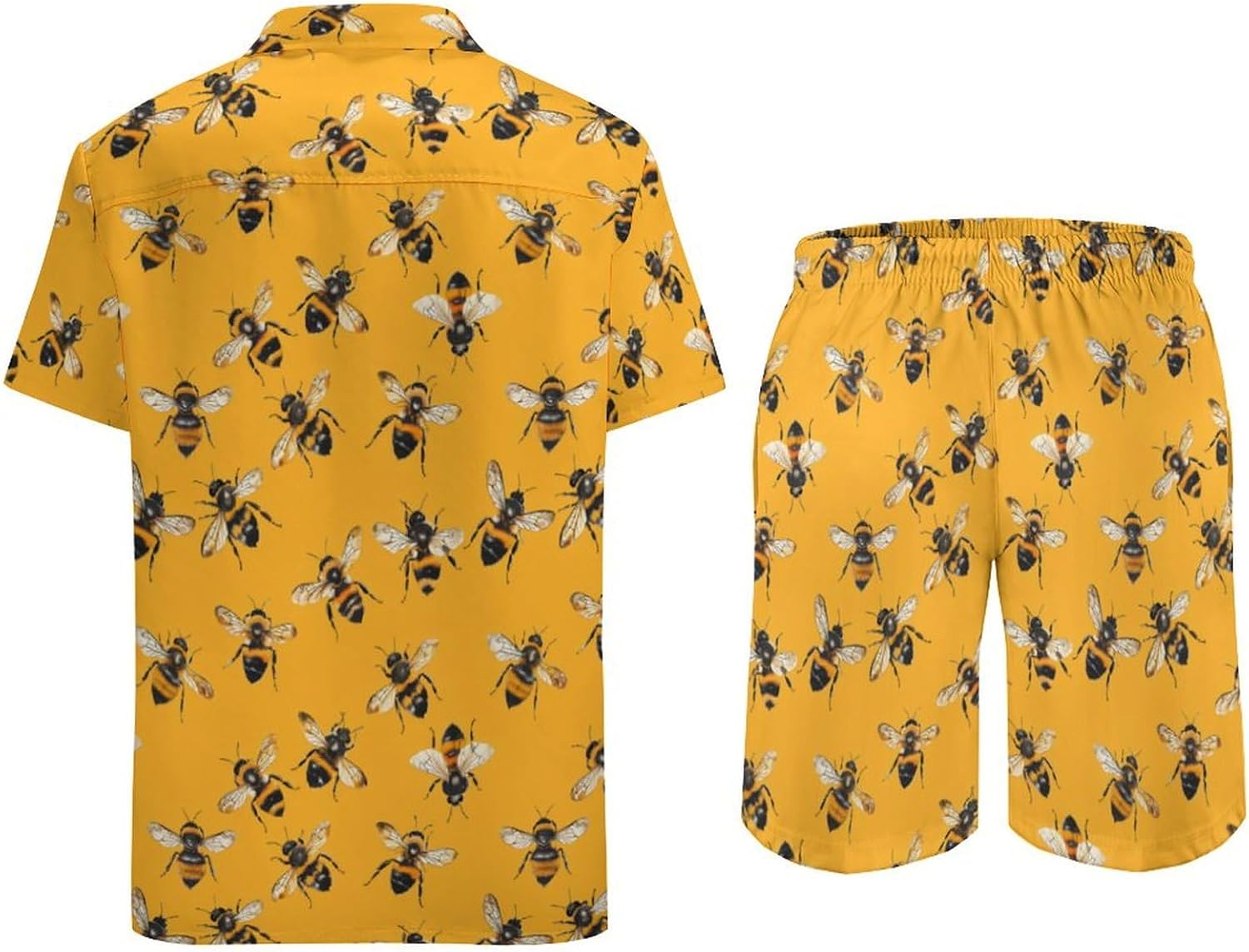 Cute Bees Men's Summer Beach Outfits Shirt And Shorts Set 2 Piece Vacation Swimwear