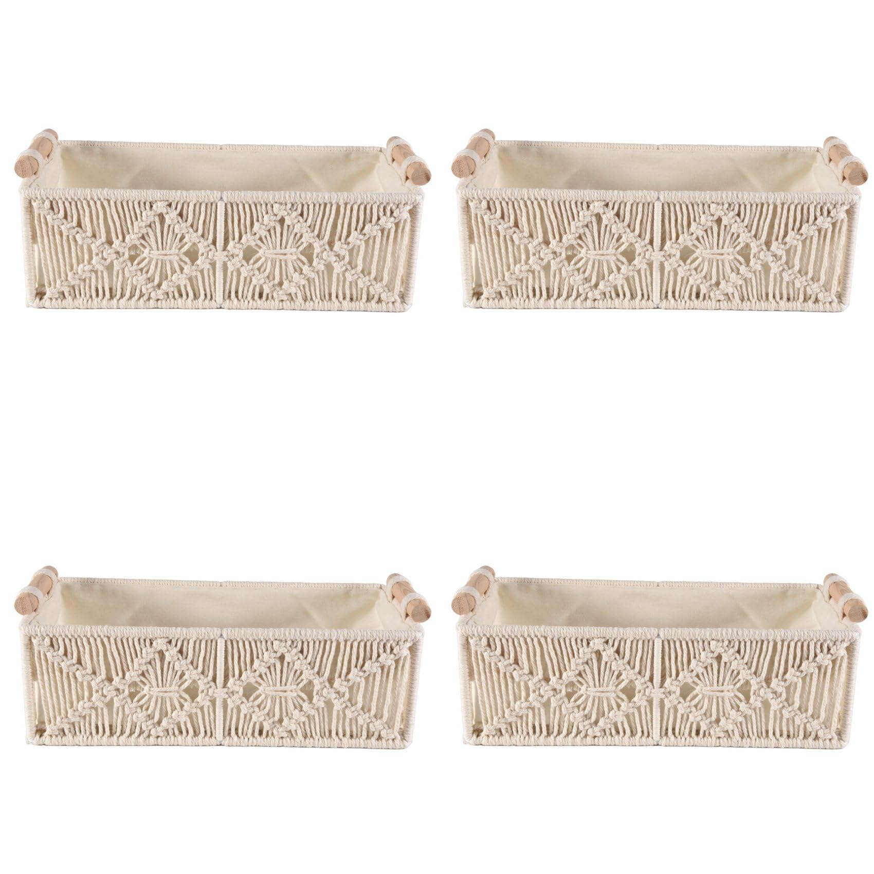 Hndhbfgrt 4X Boho Storage Basket Decor Box Handmade Woven Decorative Countertop Organizer Macrame Baskets for Bedroom Living Room