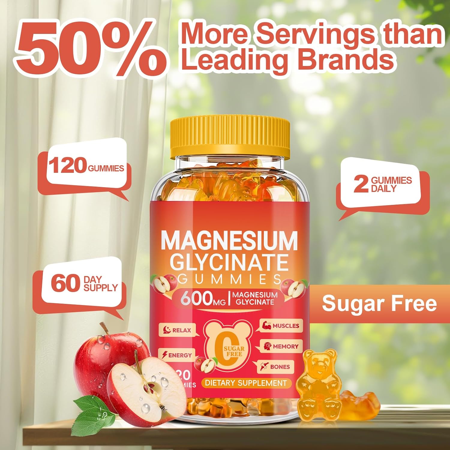 Magnesium Glycinate Gummies 600mg High Absorption, Magnesium Glycinate for Women and Men with Vitamin D, B6, and CoQ10 for Adults & Kids, Magnesium Supplement for Calm Support & Sleep, 120 Count