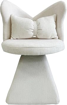 Butterfly Back Swivel Vanity Chair, Cute Chenille Makeup Chair, White