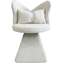 Butterfly Back Swivel Vanity Chair, Cute Chenille Makeup Chair, White | For Vanity Desk, 360 Degree Rotating Small Bedroom Seat with Sturdy Base for Studio & Dressing Room