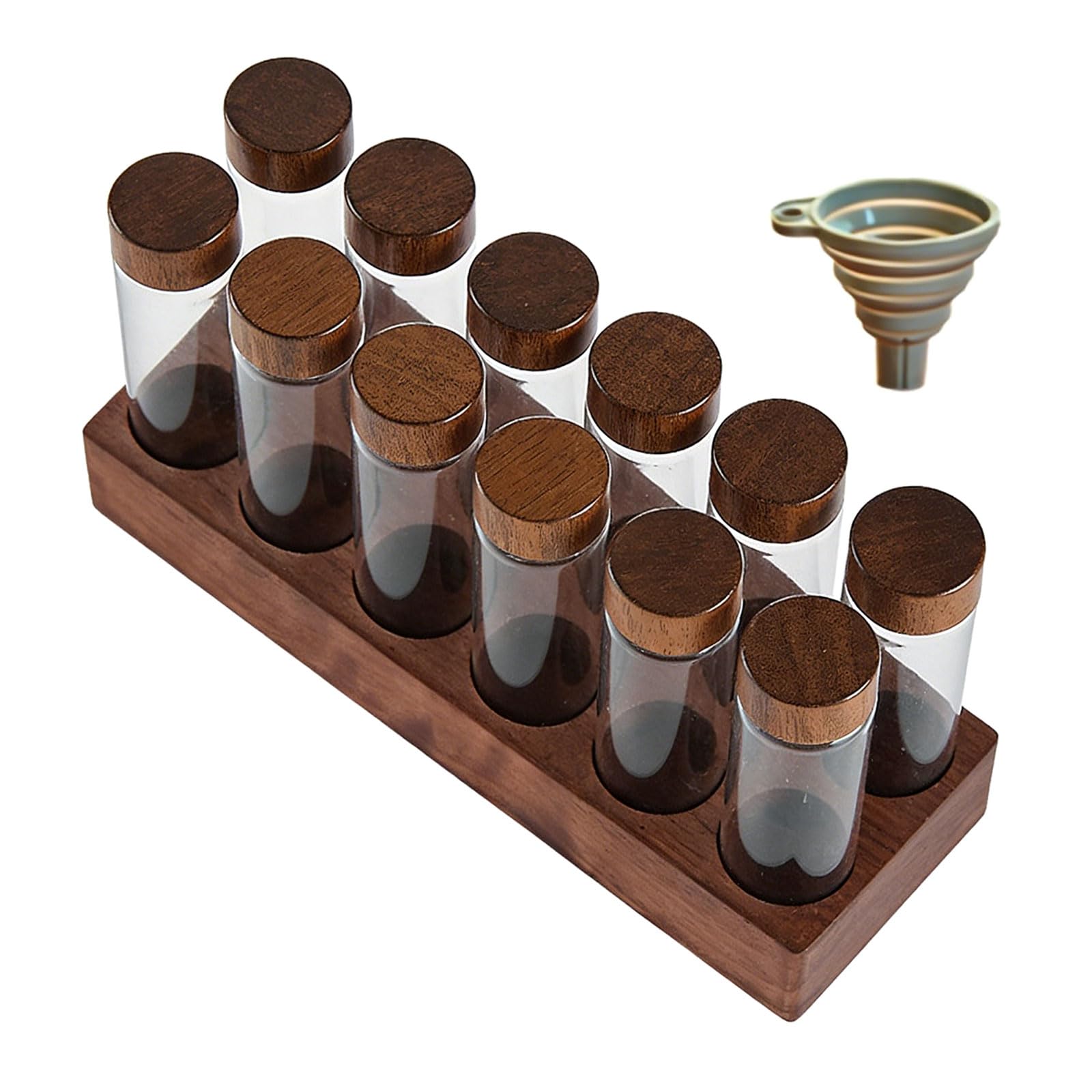 Piceioep Single Dose Coffees Bean Storage Tubes with Wooden Stand Lid Coffees Bean Container Cellars Espresso Beans Canisters Set Dosing Glass Vials