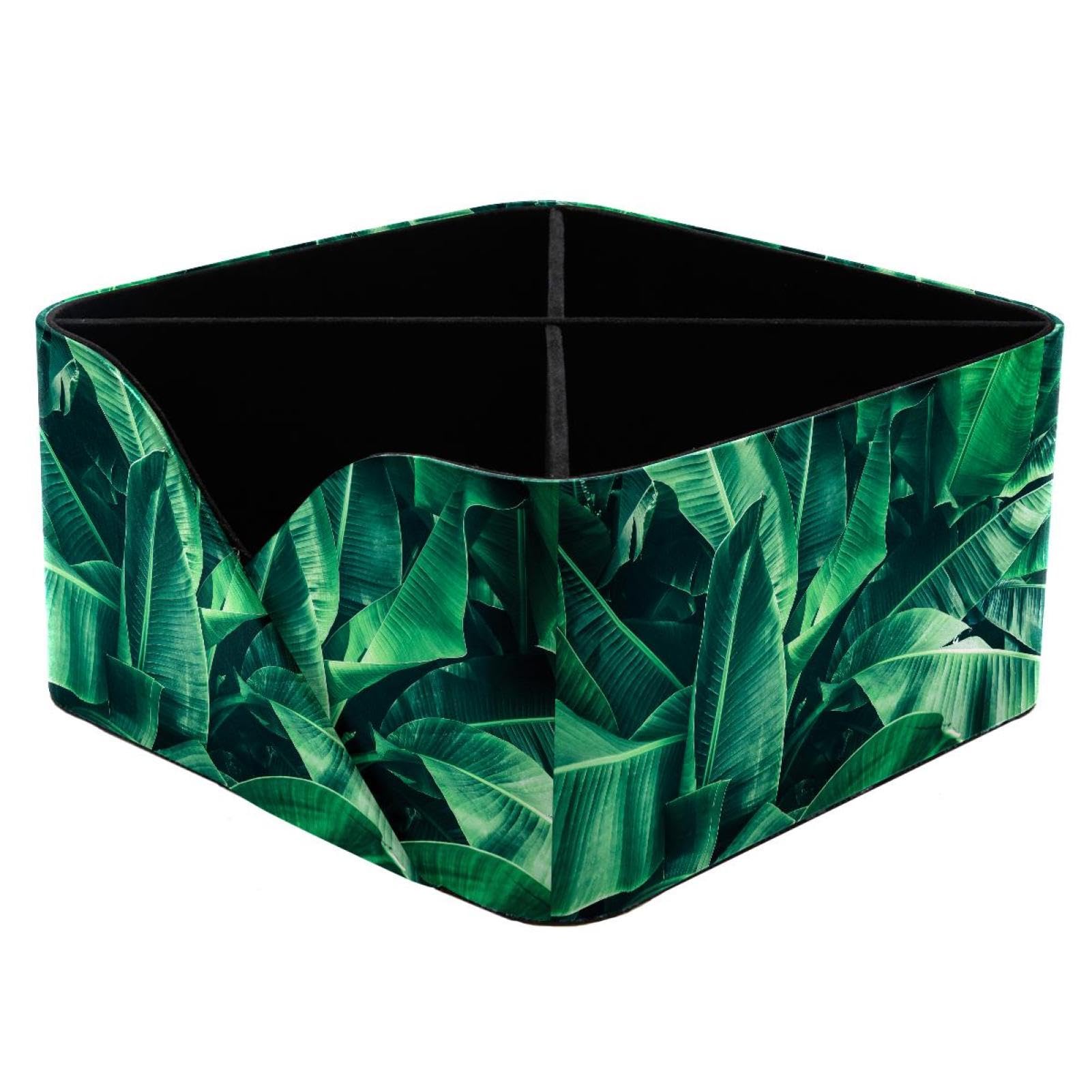 KengjuTesu Banana Leaf Palms Desktop Organizer Pen Holder, Rectangular Pencil Cup for Office, Study and Makeup Stations