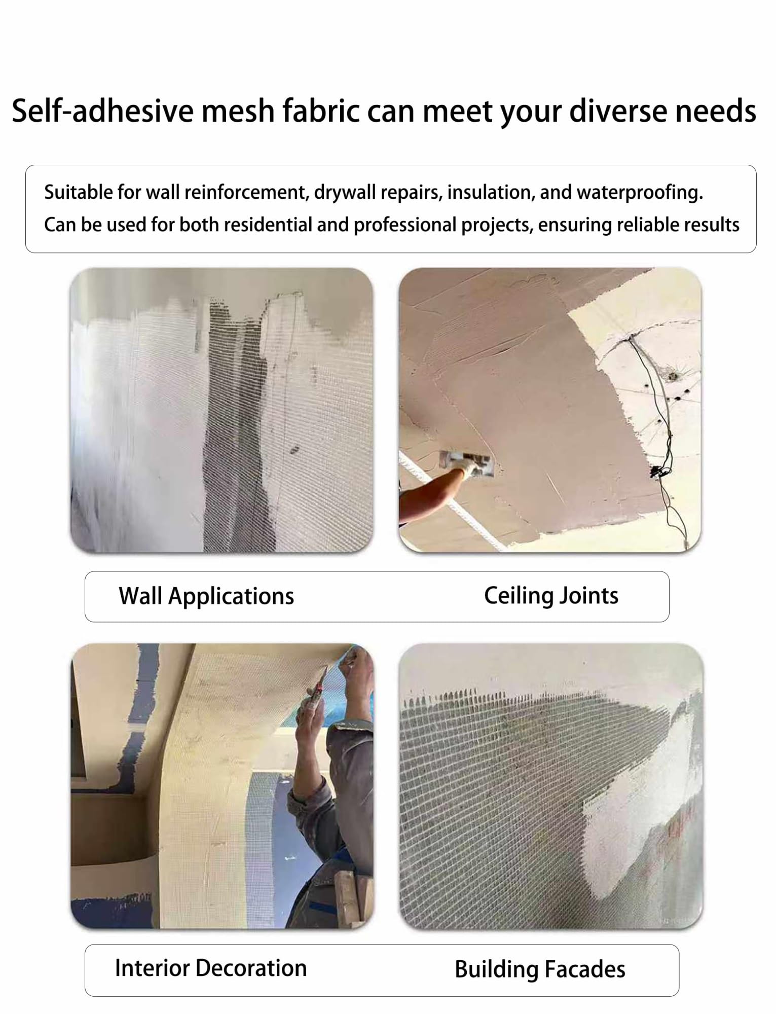 Rete in Fibra di Vetro per Intonacatura e Rinforzo Muri – Anticrack, Resistente agli Alcali, Impermeabile per Riparazioni di Posa, Soffitti e Pareti Esterne(100g/㎡-1x30 meters)
