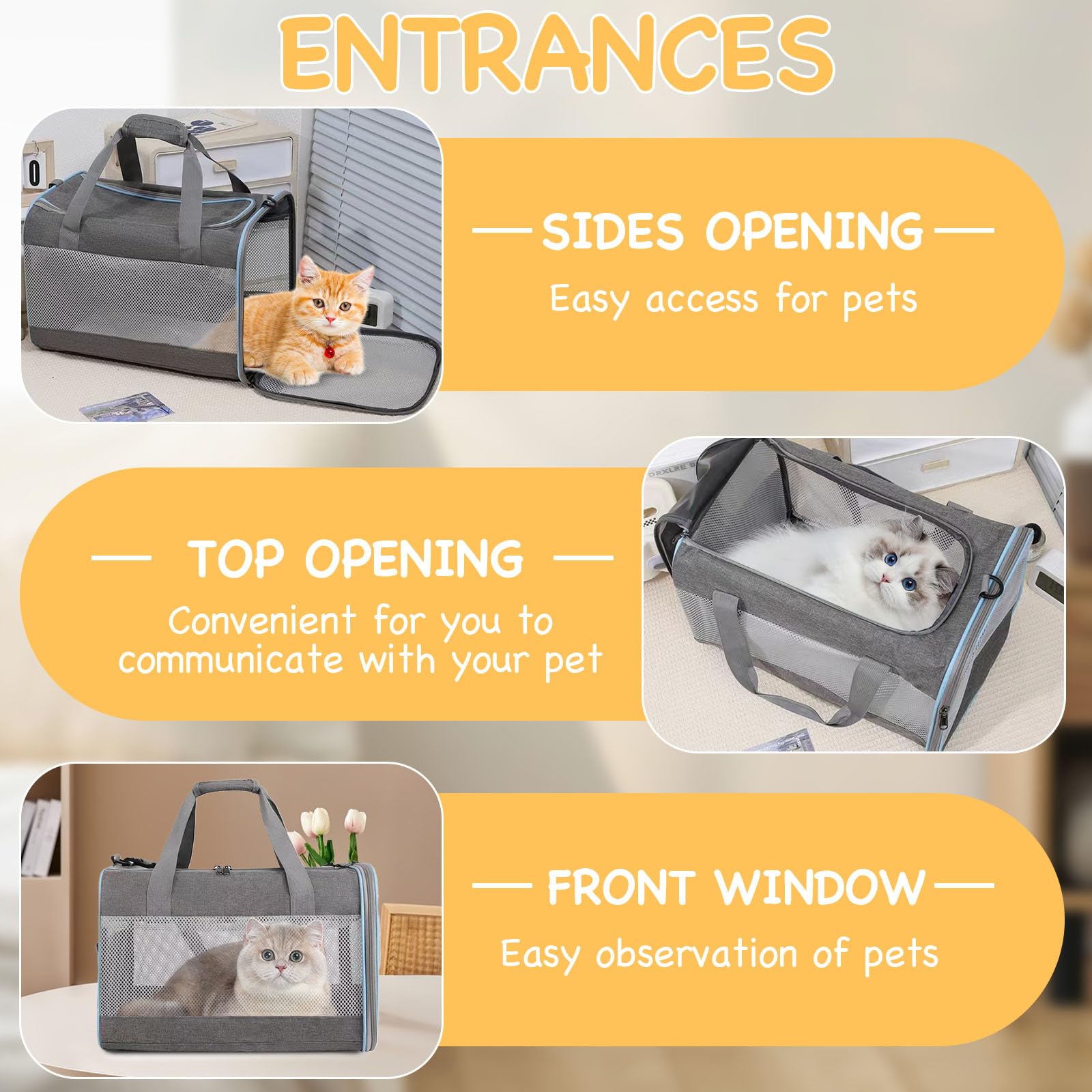 Caisse de Transport Chat Parois Souples, Respirant et Pliable Sac Transport Chat, Bandoulière Réglable Sac de Transport pour Chien Animaux de Petite et Moyenne Taille Jusqu'à 7,5kg