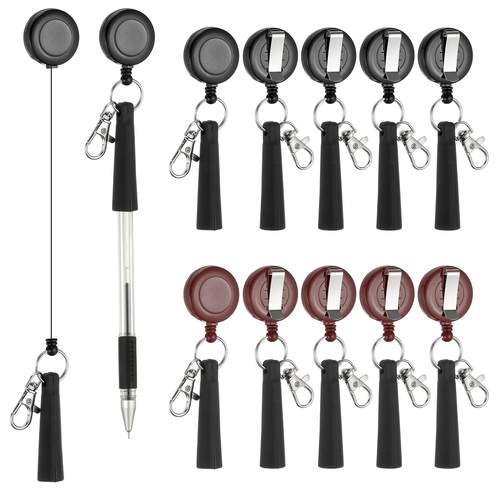 PATIKIL Retractable Pen Holder, 20Pcs Pull Pen Pencil Holder Elastic Silicone Grip Pencil Holder for Woodwork Bricklayer Markers and Carpenter Pencils, Brown/Black