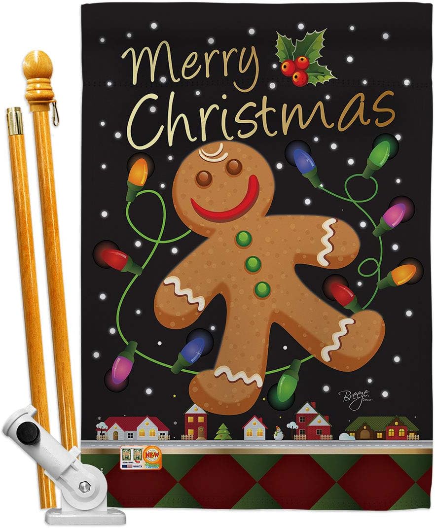 Gingerbread House Flag Wintertime Christmas Santa Marry Xmas Present Reindeer Season Snow Small Decorative Gift Yard Banner Made In USA 28 X 40