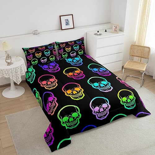 Miniatura 3 de Erosebridal Juego de ropa de cama de calavera de la muerte, juego de ropa de cama de esqueleto claro degradado con temática de Halloween, edredón