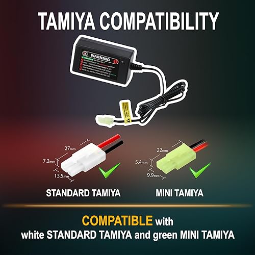 Miniatura 3 de Lancer Tactical Nimh - Batería con cargador dos conectores Dean de 96 V 1600 mAh con cargador inteligente compacto para baterías NiMh Airsoft AEG de