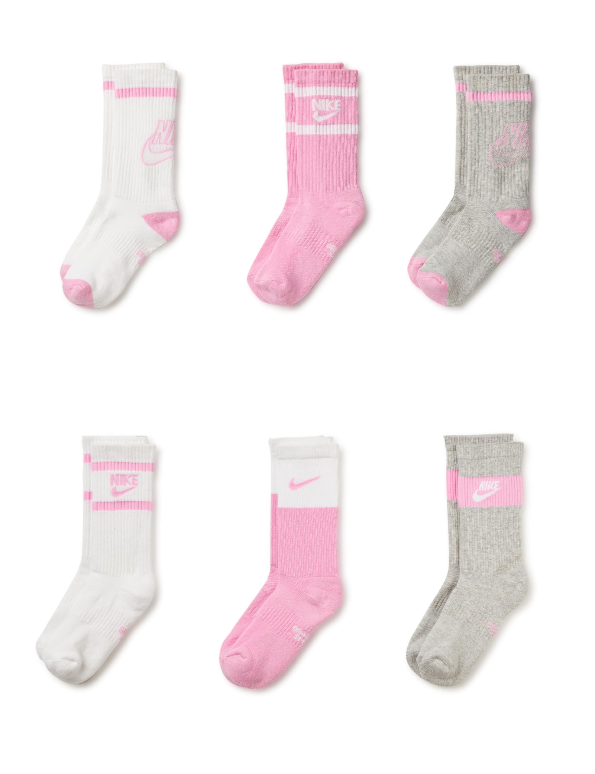 Nike Unisex Kids Everyday Cushioned Socks - Crew Ankle or No-Show 6-Pack Boys and Girls