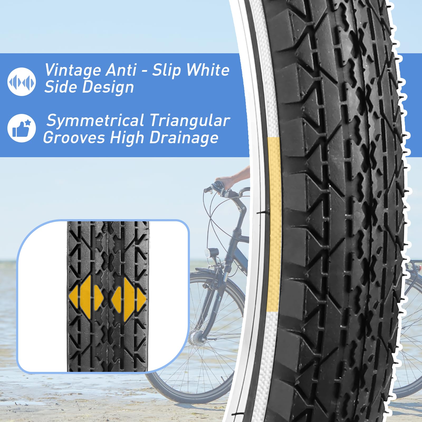 ZUKKA Pack de 2 neumáticos plegables de 24/26 pulgadas, 24/26 x 2,125 cm, 2 unidades, tubo de 24/26 pulgadas, válvula compatible con neumáticos de bicicleta 24/26 y correa para bicicleta de crucero de