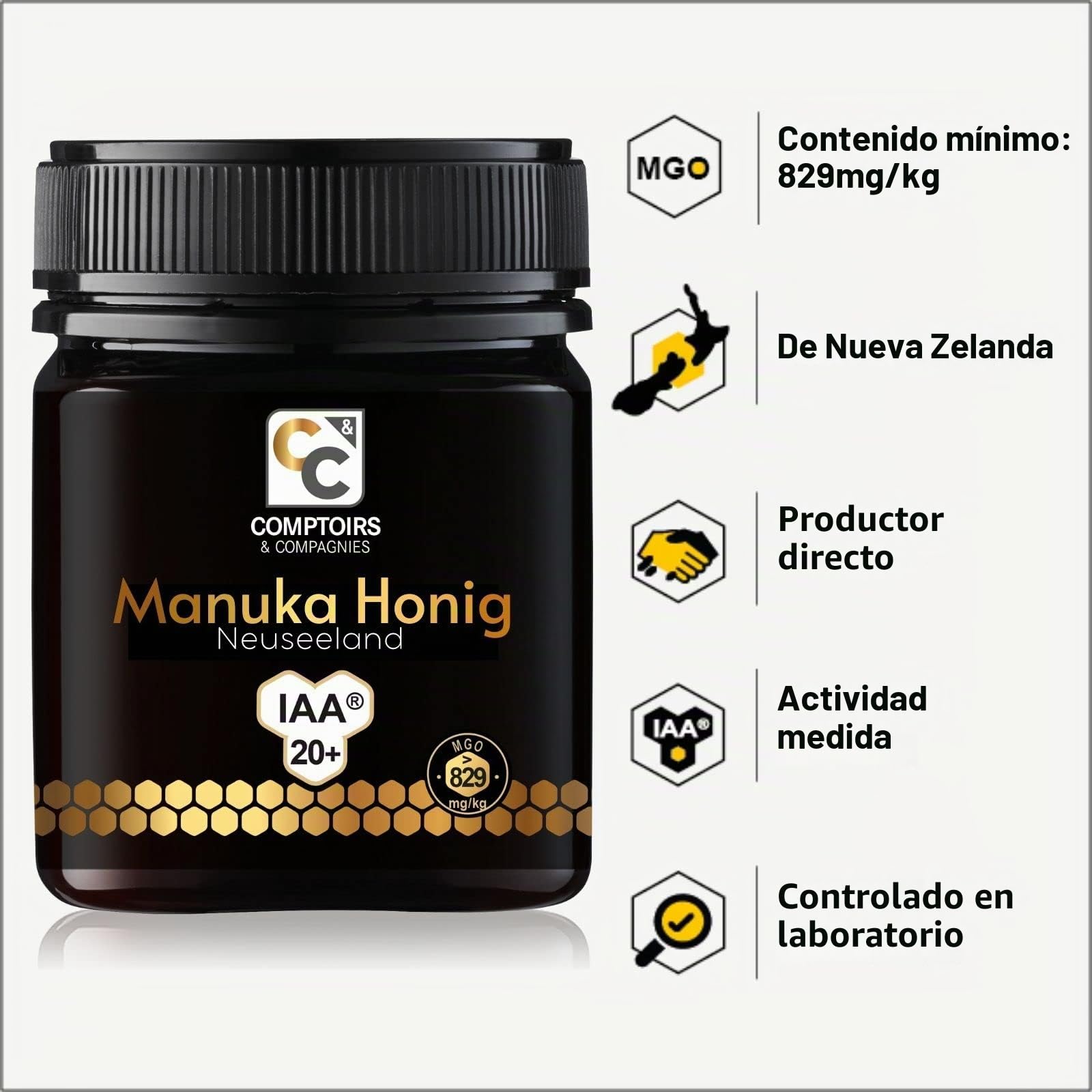 COMPTOIRS ET COMPAGNIES - Miel de Manuka - MGO 829 - IAA20+ - Nueva Zelanda - 250 g