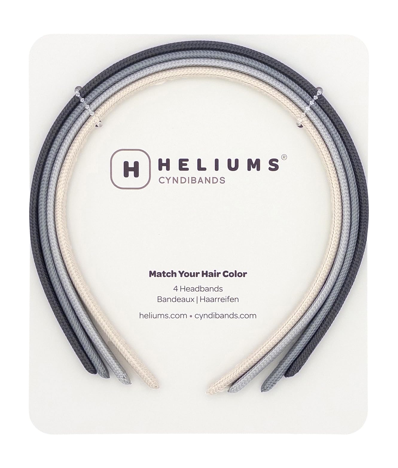 Heliums Thin Headbands - Grey - 8mm Fabric Covered Plastic Hairbands,4 Count, Skinny Alice Bands, 4 count (Pack of 1)