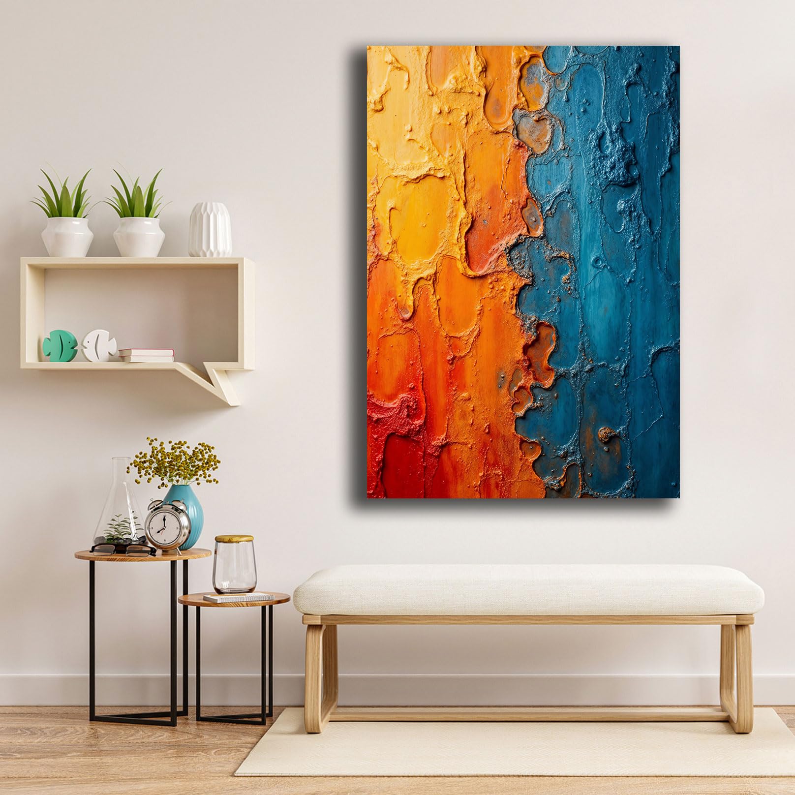 Printerland Quadro Soggiorno moderno Arancio Arancione Stampa su tela Canvas Astratto Camera da Letto (6, 70x100 cm, Canvas intelaiato)