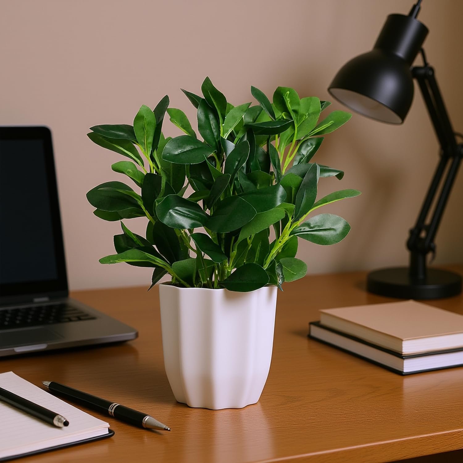 fancymart Plastic Artificial Rubber Plant With Pot Perfect For Home Decor And Office Decor, Ficus, Green 3