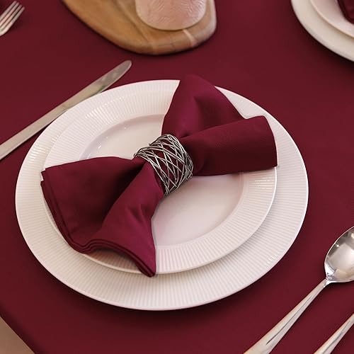 Miniatura 2 de Encasa - Servilletas de tela de algodón, juego de 6, tamaño 17 x 17 pulgadas, color liso granate, lavables a máquina