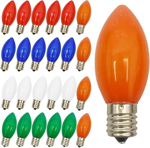 Miniatura 1 de Bombilla LED C9 de repuesto para Navidad, bombillas LED multicolor C9 para cadena de luces de Navidad al aire libre, base intermedia E17C9, 0.6