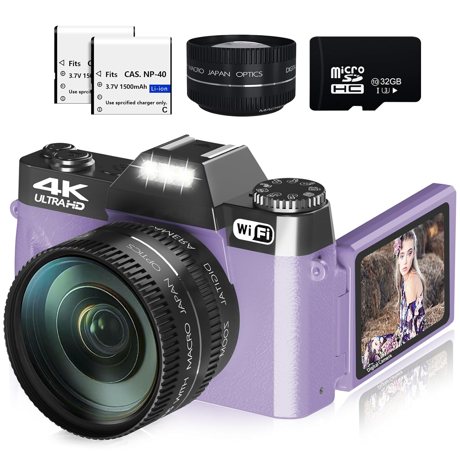 Digital Cameras for Photography, 4K 48MP Vlogging Camera 16X Digital Zoom Manual Focus Rechargeable Students Compact Camera with 52mm Wide-Angle & Macro Lens, 32G TF Card and 2 Batteries(Purple) Digital Cameras for Photography, 4K 48MP Vlogging Camera 16X Digital Zoom Manual Focus Rechargeable Students Compact Camera with 52mm Wide-Angle & Macro Lens, 32G TF Card and 2 Batteries(Purple)
