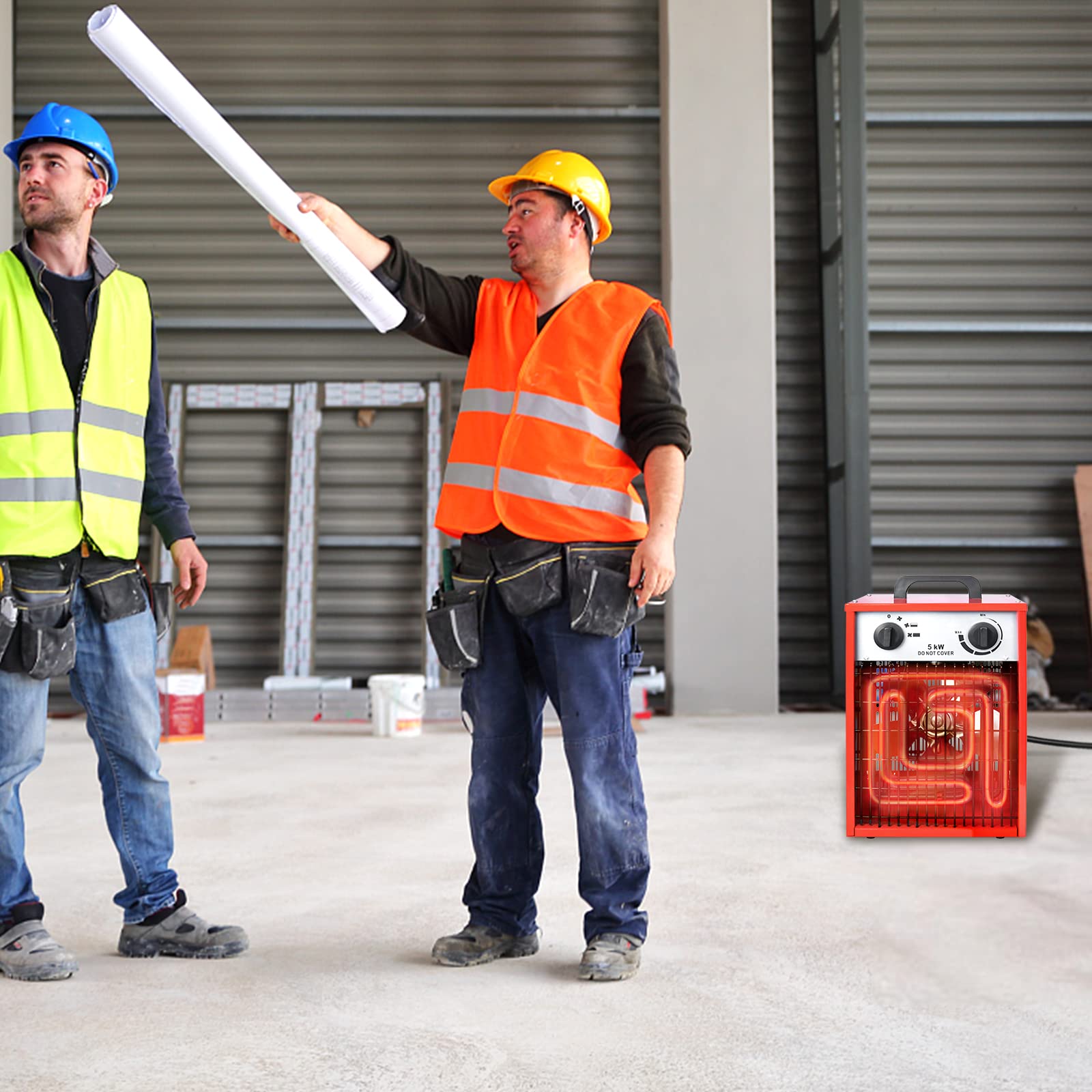 FIVMEN Termoventilatore 5 KW 400 V riscaldatore elettrico con cavo di alimentazione da 1,4 m, riscaldatore elettrico, 4 livelli di riscaldamento, protezione da sovraccarico per cantieri industriali