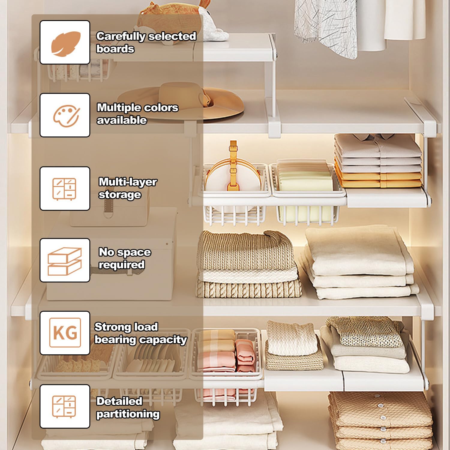 Cesta de almacenamiento para colgar debajo del estante, organizador deslizante ajustable para lavandería, cocina, despensa, escritorio, estantería
