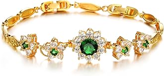 Womens Bangle Bracelets, Kredy 18K Gold Adjustable Emerald Love Flower Link Bangles Bracelets