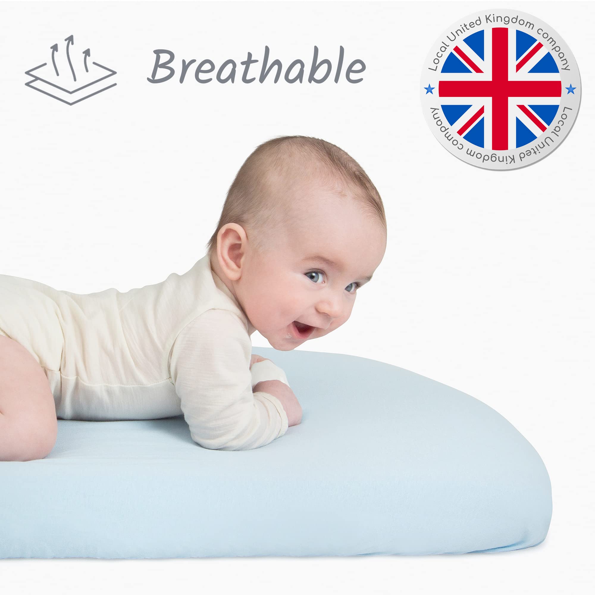 Crib Sheets 50x90cm - Organic Cotton 2 Pack Blue Cozee Bedside Crib Fitted Sheets - Soft Cot Sheets for Breathable Comfort - Image 4
