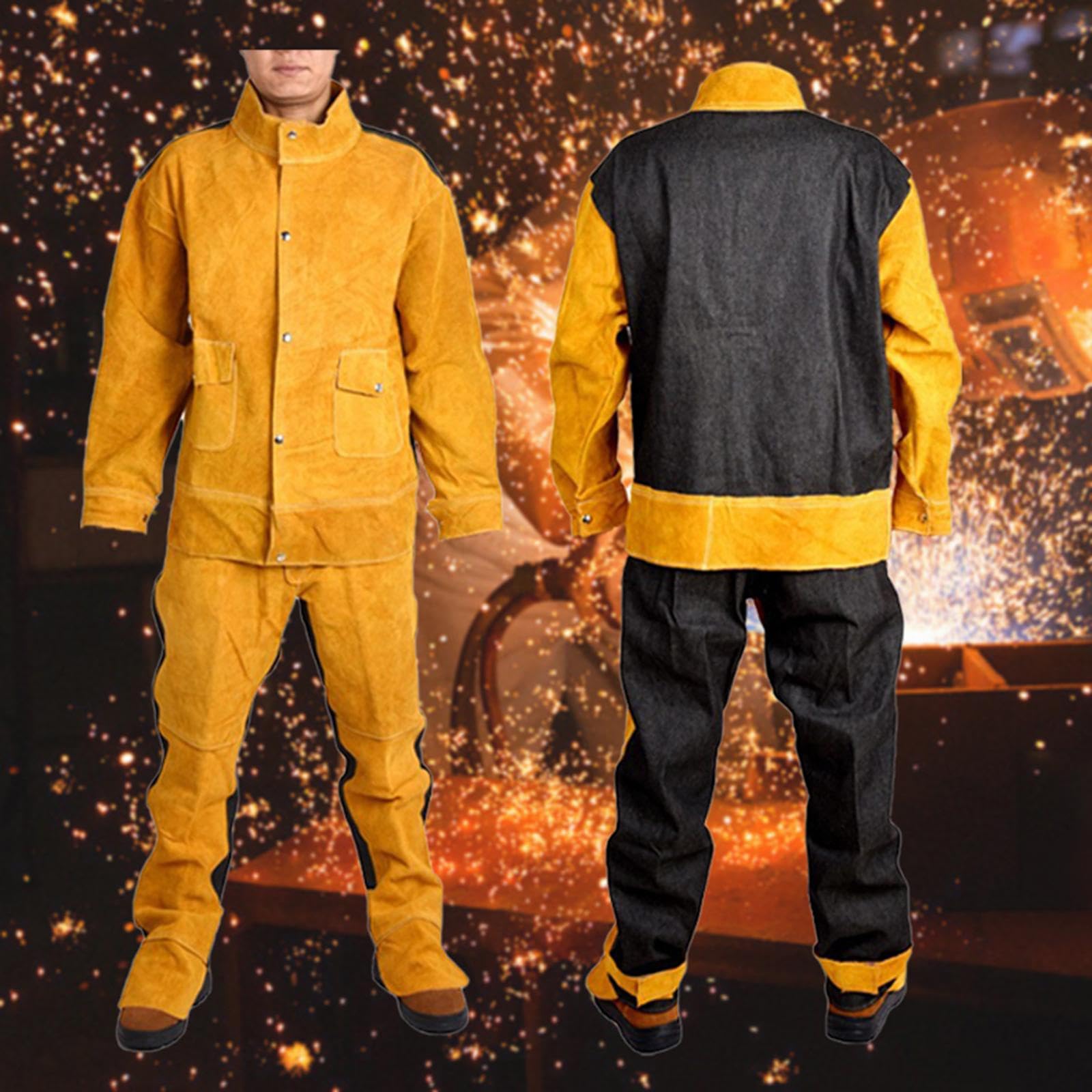 Set di Attrezzatura per Saldatura con Giacca E Pantaloni in Pelle, giallo, l
