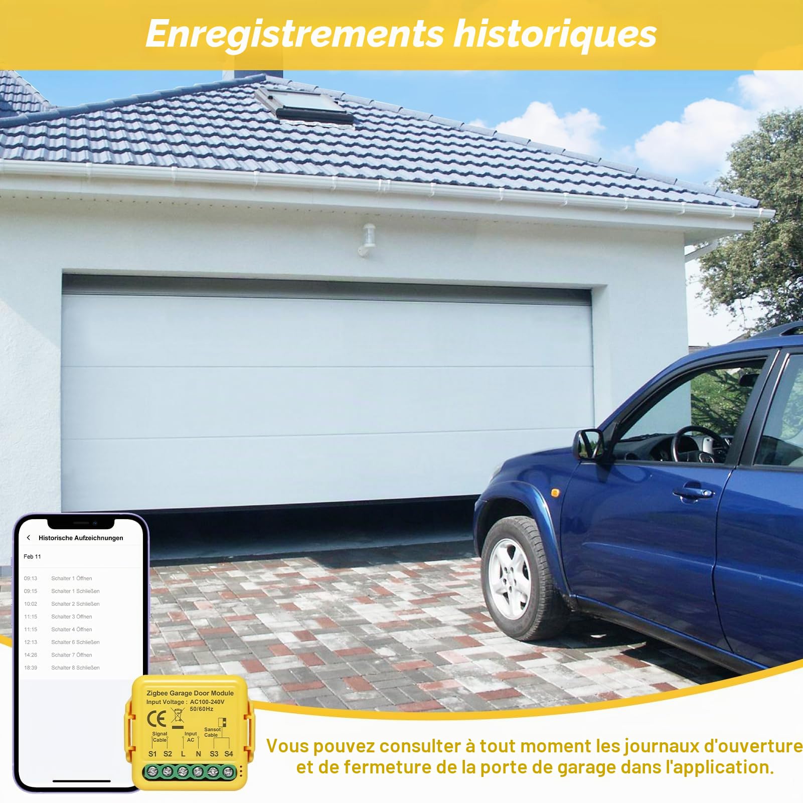 Ouvre-porte de garage intelligent Zigbee, SOARFLY ouvre portail connecté avec application Tuya & Smart Life, module pour ouverture de portail, compatible avec Alexa & Google Assistant, hub non inclus