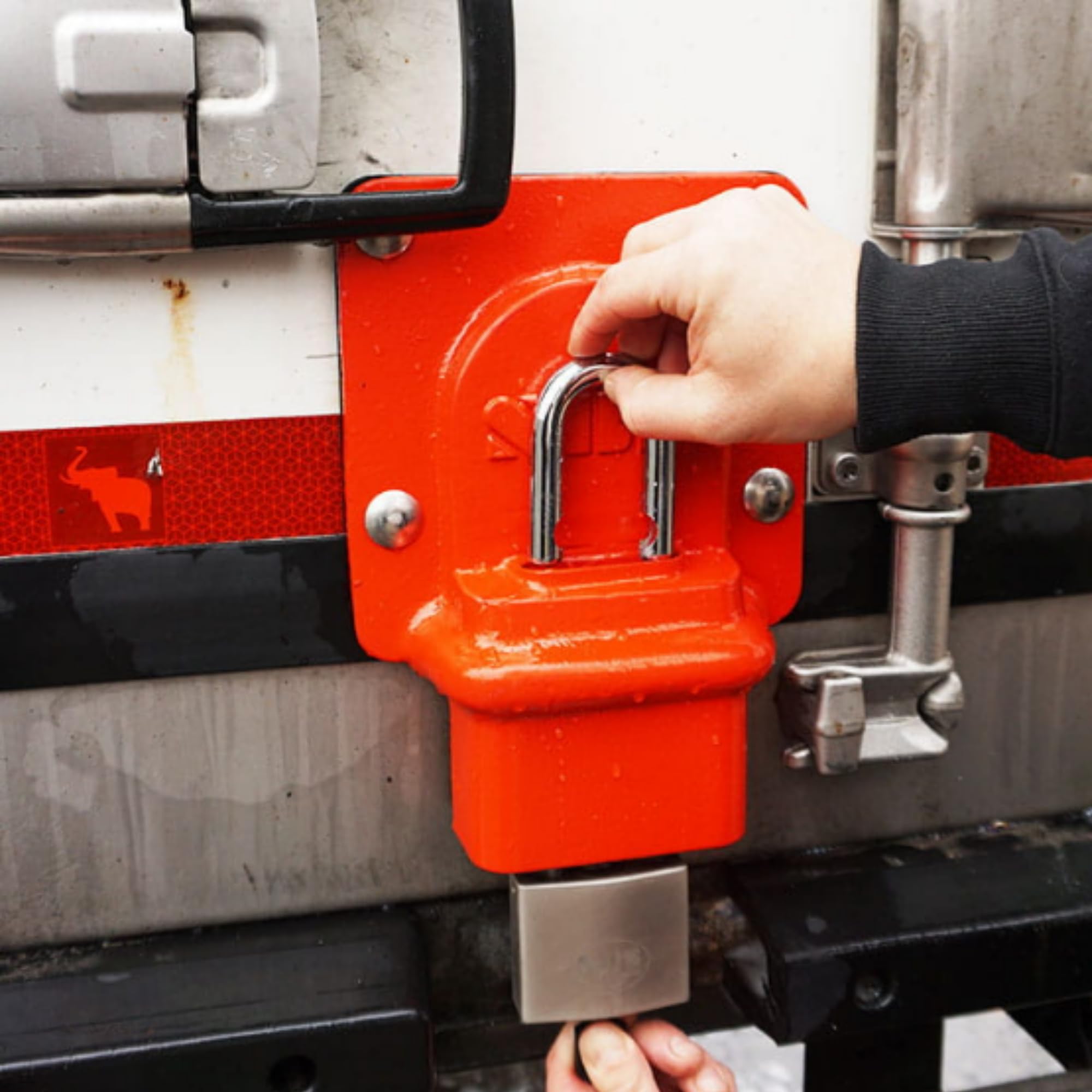 PVS, Zabezp. BDL SCHMITZ, Kłódka ABLOY PL358, Do naczep/chłodni, Czerwona