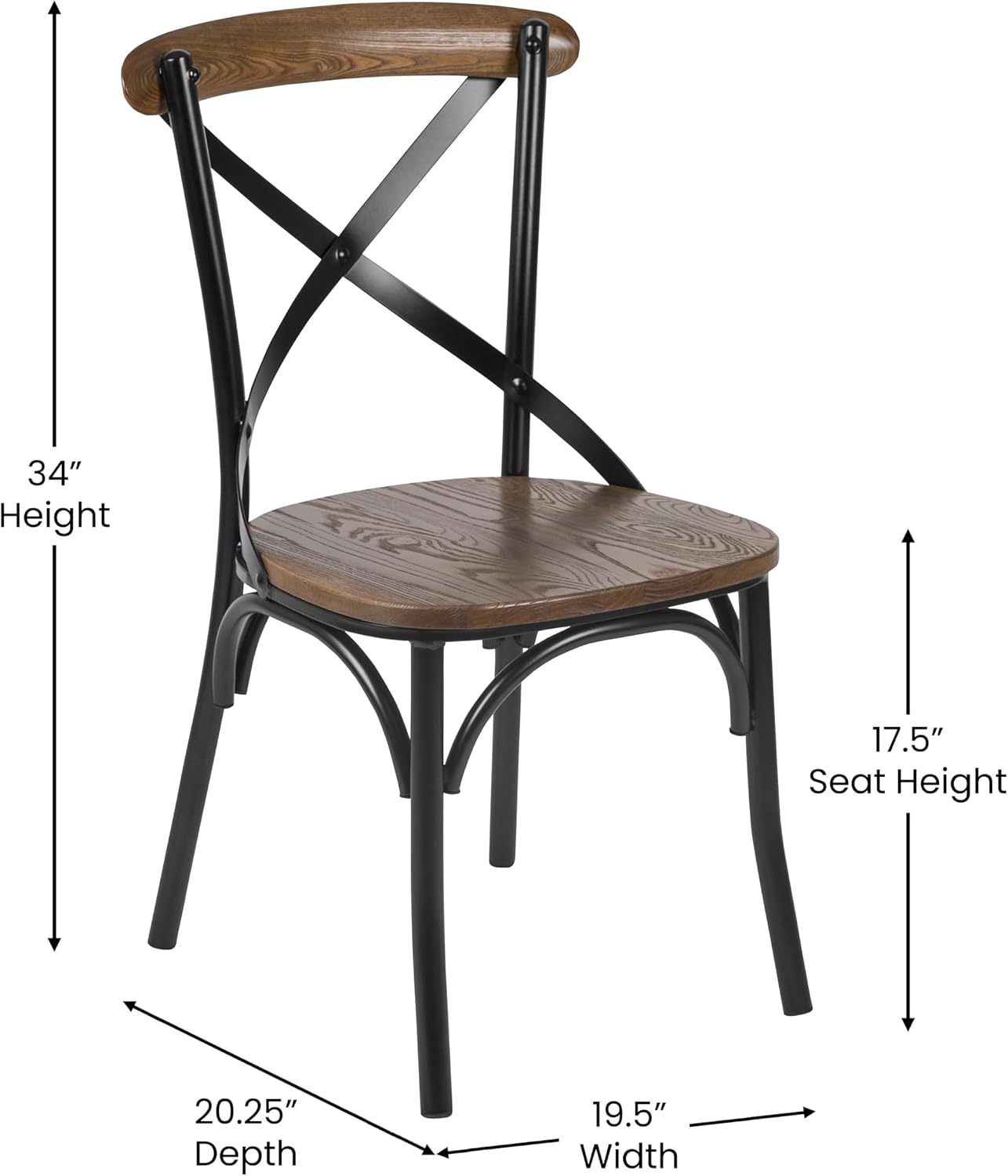 EMMA + OLIVER X-Back Chair with Metal Bracing and Fruitwood Seat
