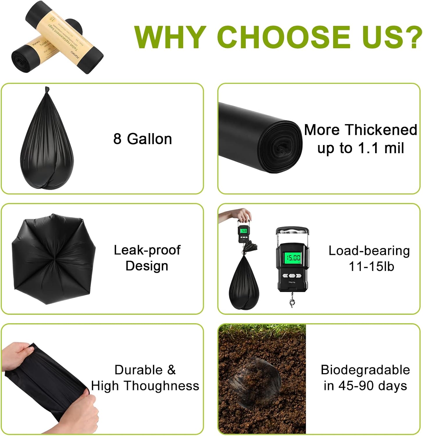 FQFMO 60 Portable Toilet Bags, Biodegradable Thickened Camping Toilet Bags for Portable Potty, 8 Gallon 100% Compostable Toilet Waste Bags Potty Bags Waste Bags for Outdoor Hiking Travel : Sports & Outdoors