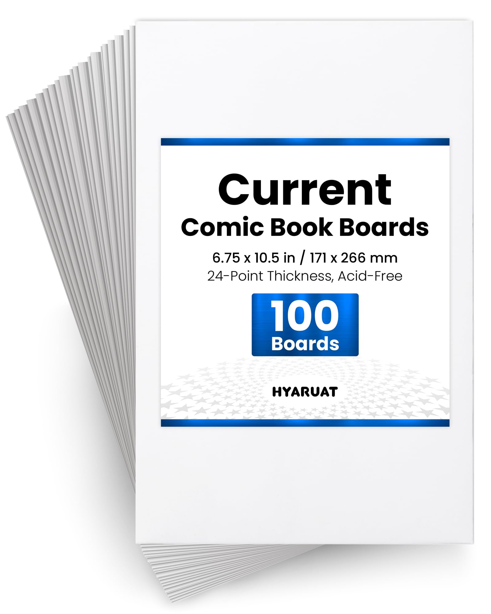 HYARUAT Current Comic Book Boards – 100 Pack, Acid-Free White Cardboard, 24pt, Precision Cut for Current Comic Bags, Ideal for Storage & Archival