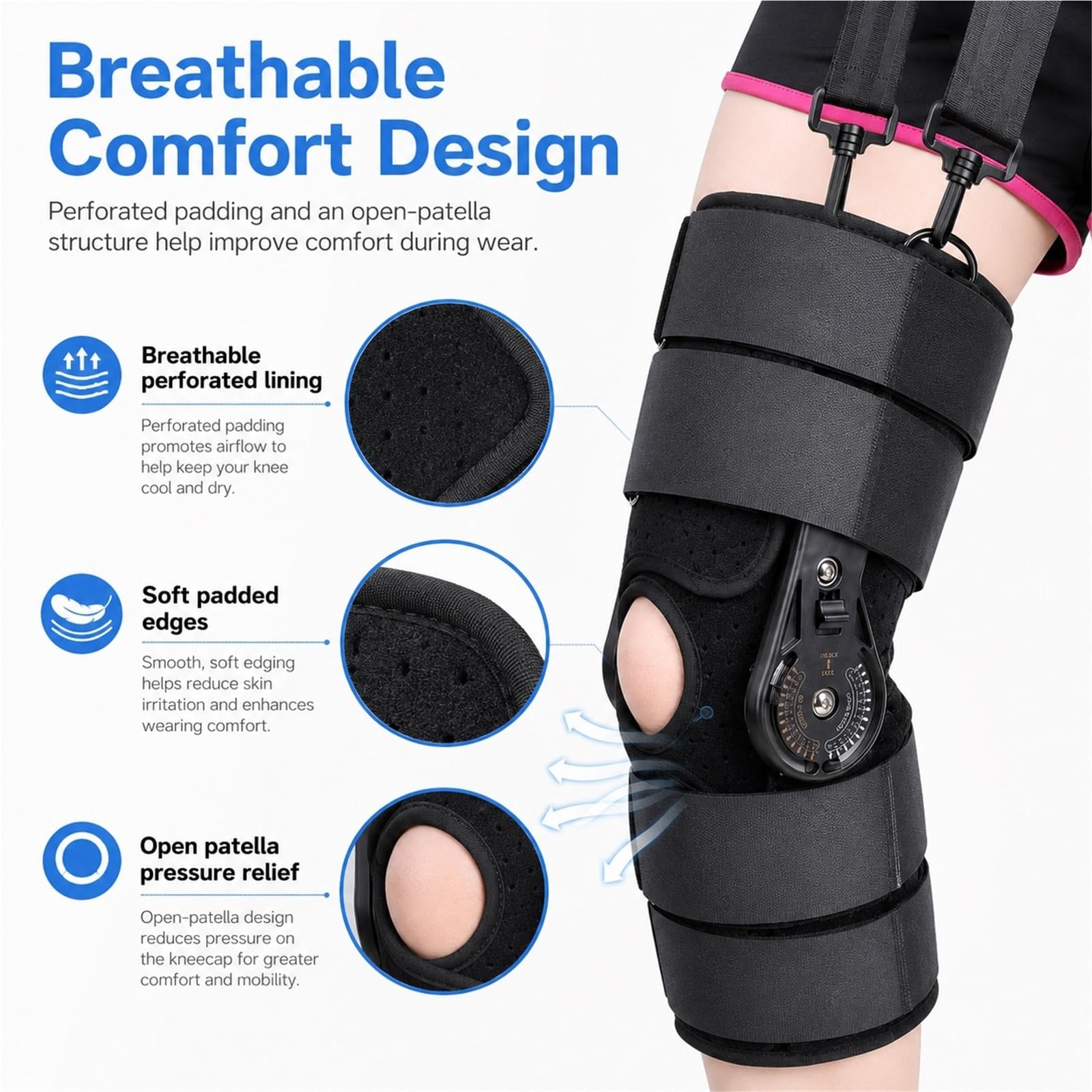 Rodillera Ortopédica ROM con Bisagras Ajustable Estabilizador de Rodilla para Varus Valgus Soporte para Menisco Ligamento Cruzado ACL PCL Unisex Hombre Mujer(M)
